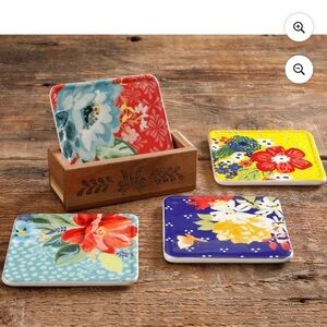 The Pioneer Woman Floral Coaster Set - Red and Blue